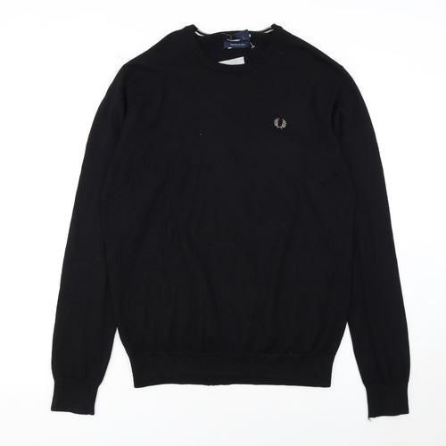 Fred Perry Men's Black Merino Wool Crew Neck Jumper L