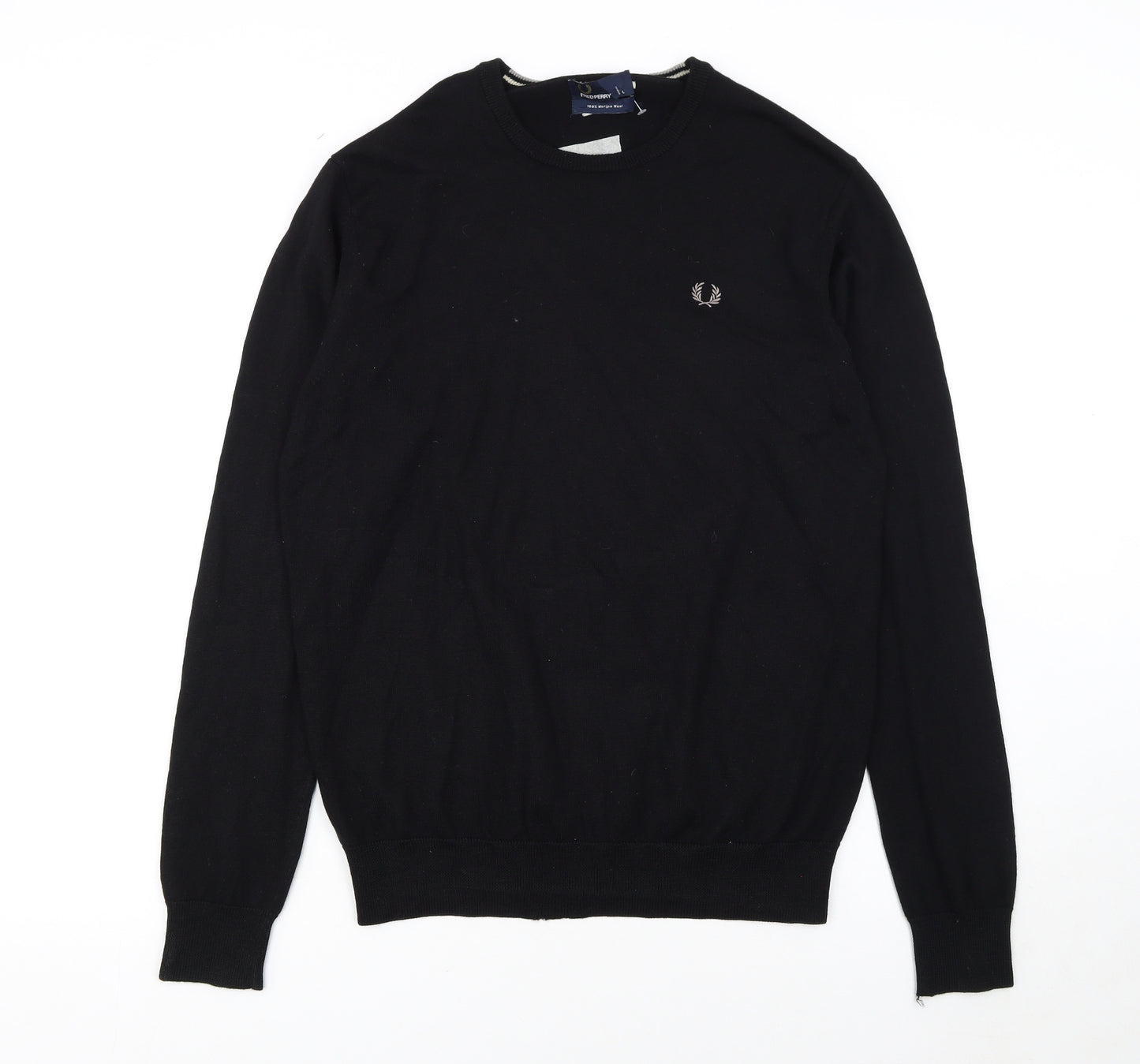 Fred Perry Men's Black Merino Wool Crew Neck Jumper L