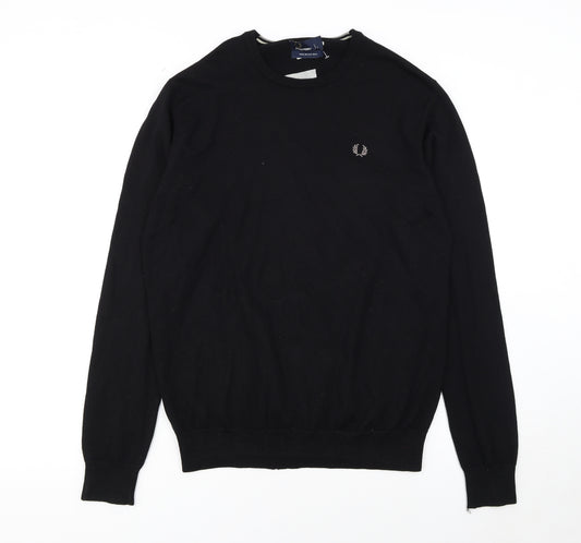 Fred Perry Men's Black Merino Wool Crew Neck Jumper L