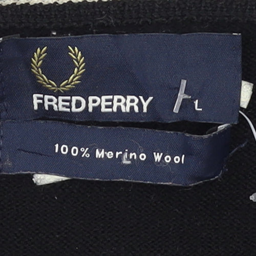 Fred Perry Men's Black Merino Wool Crew Neck Jumper L