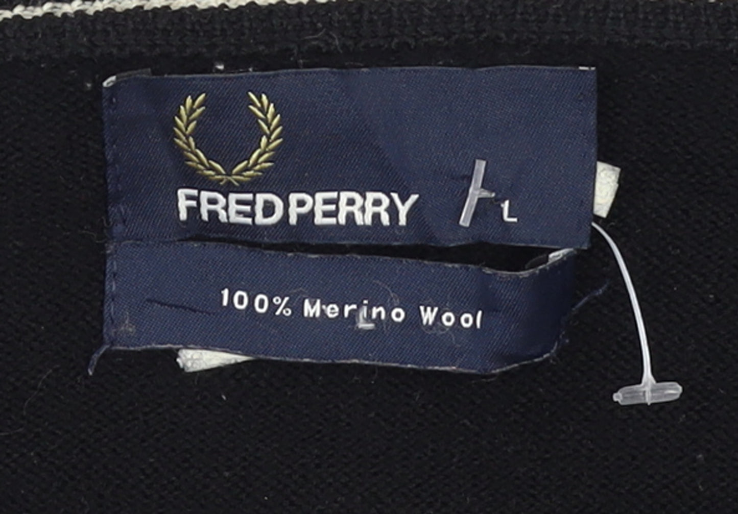 Fred Perry Men's Black Merino Wool Crew Neck Jumper L