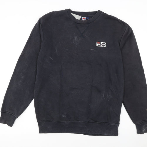 Fila Men's Black Logo Pullover Sweatshirt L Regular Fit Crew Neck