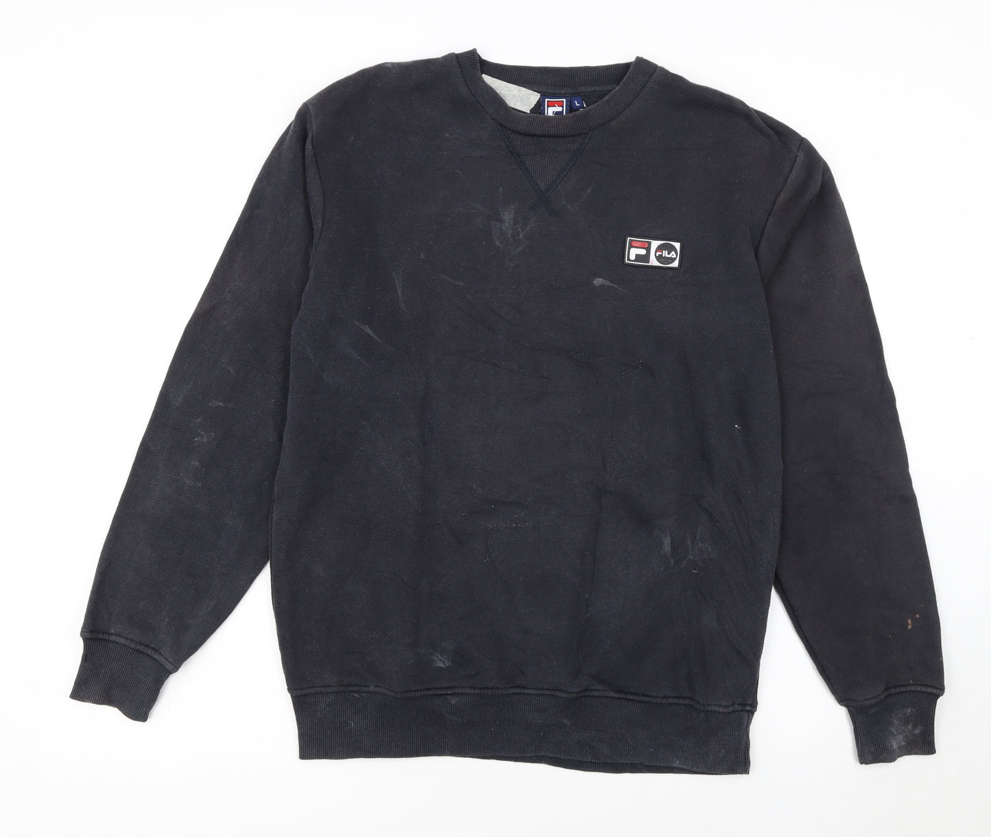 Fila Men's Black Logo Pullover Sweatshirt L Regular Fit Crew Neck