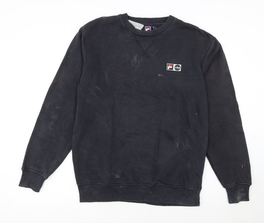 Fila Men's Black Logo Pullover Sweatshirt L Regular Fit Crew Neck