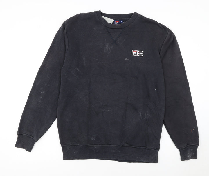 Fila Men's Black Logo Pullover Sweatshirt L Regular Fit Crew Neck