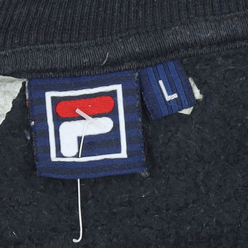 Fila Men's Black Logo Pullover Sweatshirt L Regular Fit Crew Neck
