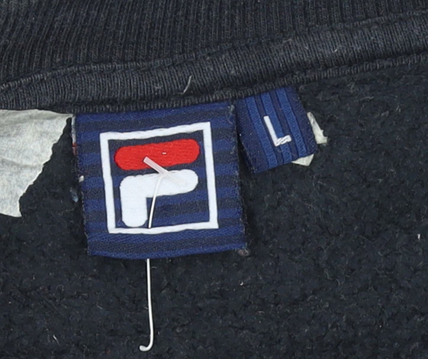 Fila Men's Black Logo Pullover Sweatshirt L Regular Fit Crew Neck