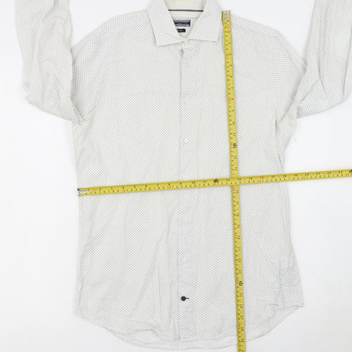 Tommy Hilfiger Men's White Slim Fit Polka Dot Long Sleeve Shirt 15.5