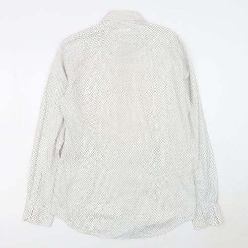 Tommy Hilfiger Men's White Slim Fit Polka Dot Long Sleeve Shirt 15.5