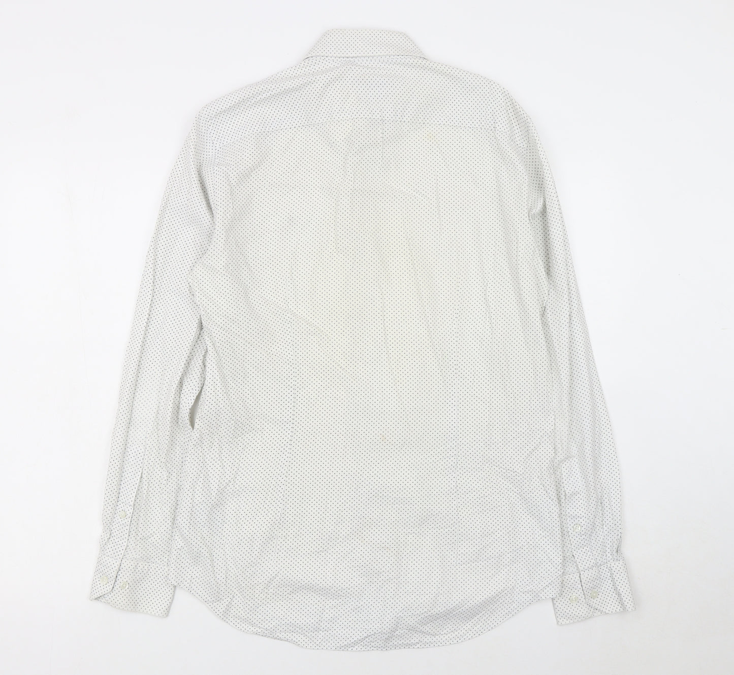 Tommy Hilfiger Men's White Slim Fit Polka Dot Long Sleeve Shirt 15.5