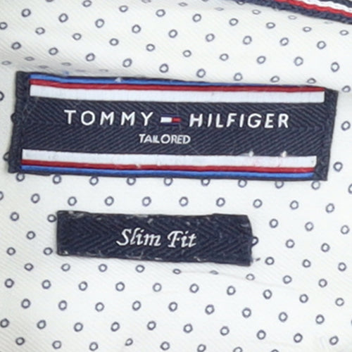 Tommy Hilfiger Men's White Slim Fit Polka Dot Long Sleeve Shirt 15.5