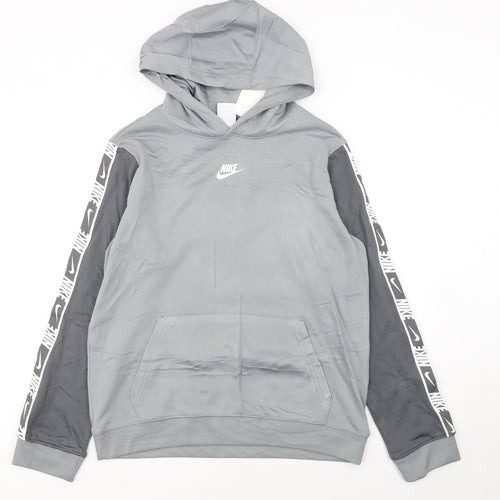 Nike Boys Grey Dri-Fit XL Pullover Hoodie with Logo Sleeves