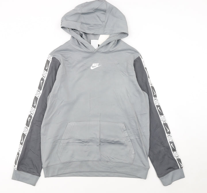 Nike Boys Grey Dri-Fit XL Pullover Hoodie with Logo Sleeves