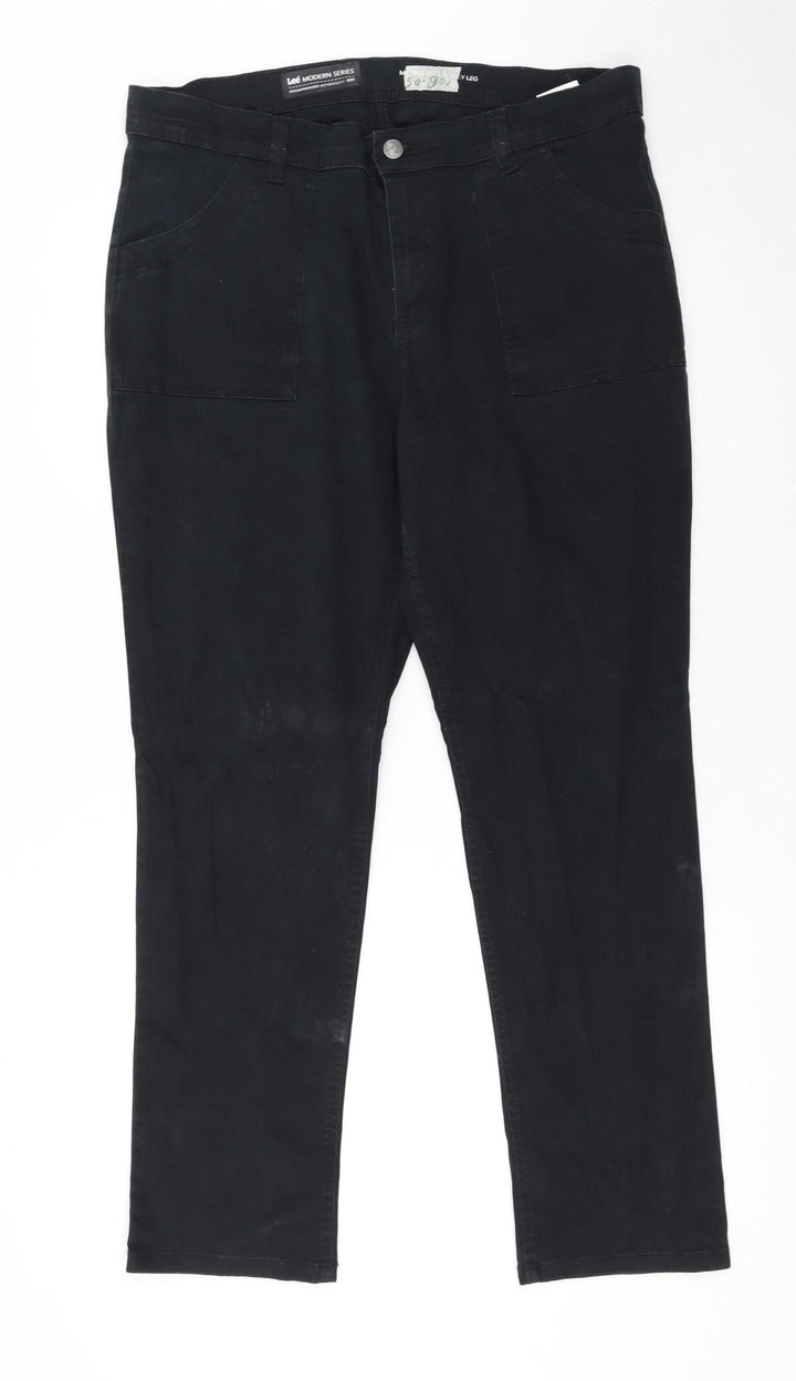 Lee Women Black Straight Jeans Size 16 Stretch Denim