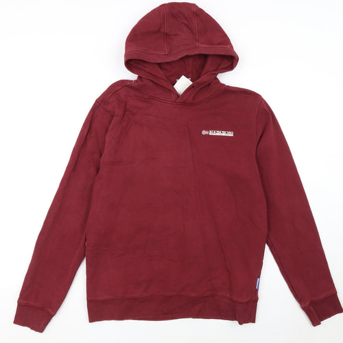Napapijri Men's Red Pullover Hoodie Size S Cotton Logo Fleece