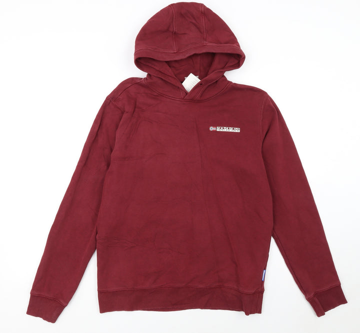 Napapijri Men's Red Pullover Hoodie Size S Cotton Logo Fleece