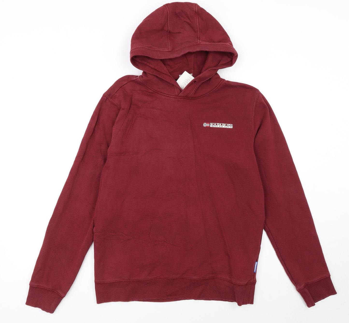Napapijri Men's Red Pullover Hoodie Size S Cotton Logo Fleece