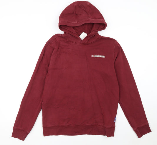 Napapijri Men's Red Pullover Hoodie Size S Cotton Logo Fleece