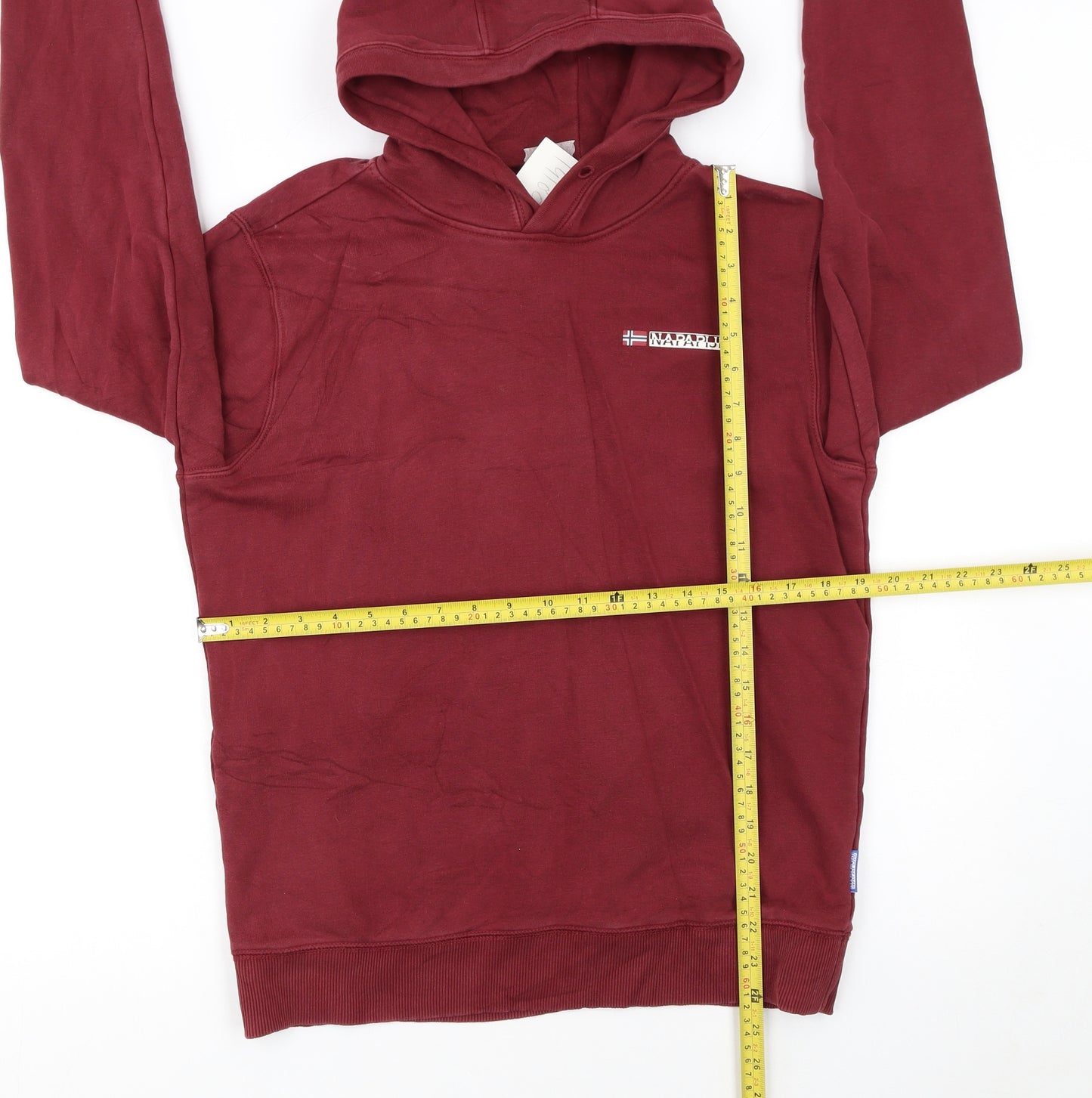 Napapijri Men's Red Pullover Hoodie Size S Cotton Logo Fleece