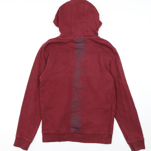 Napapijri Men's Red Pullover Hoodie Size S Cotton Logo Fleece