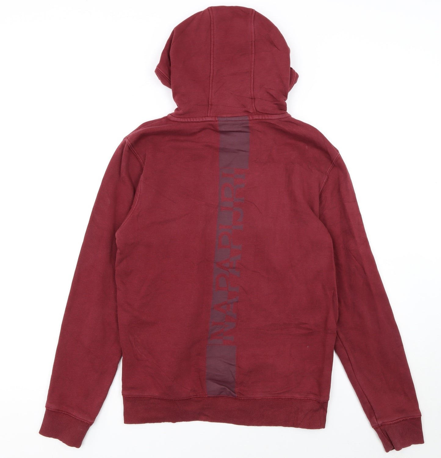Napapijri Men's Red Pullover Hoodie Size S Cotton Logo Fleece