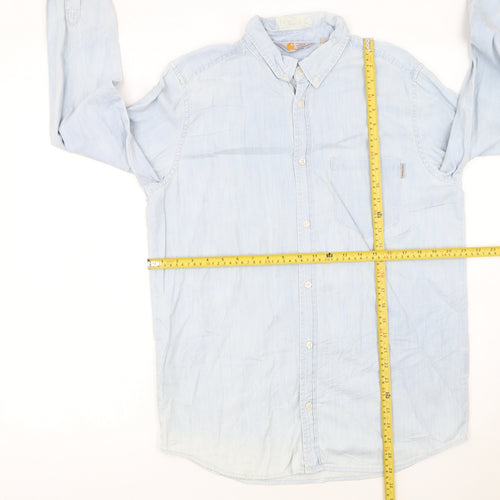Carhartt Men's Blue Cotton Button-Up Long Sleeve Shirt M