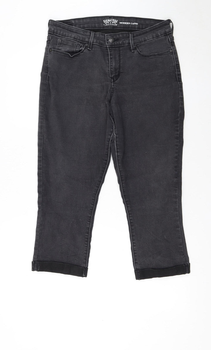 Levi Strauss Women Black Capri Jeans Size 12 Slim Fit Denim