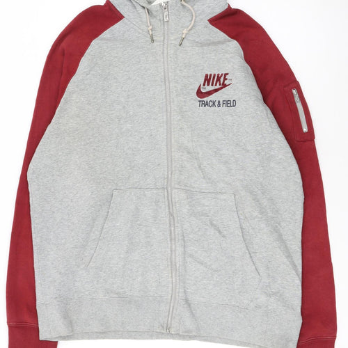 Nike Men's Grey & Red Full Zip Hoodie XL Track & Field Sportswear