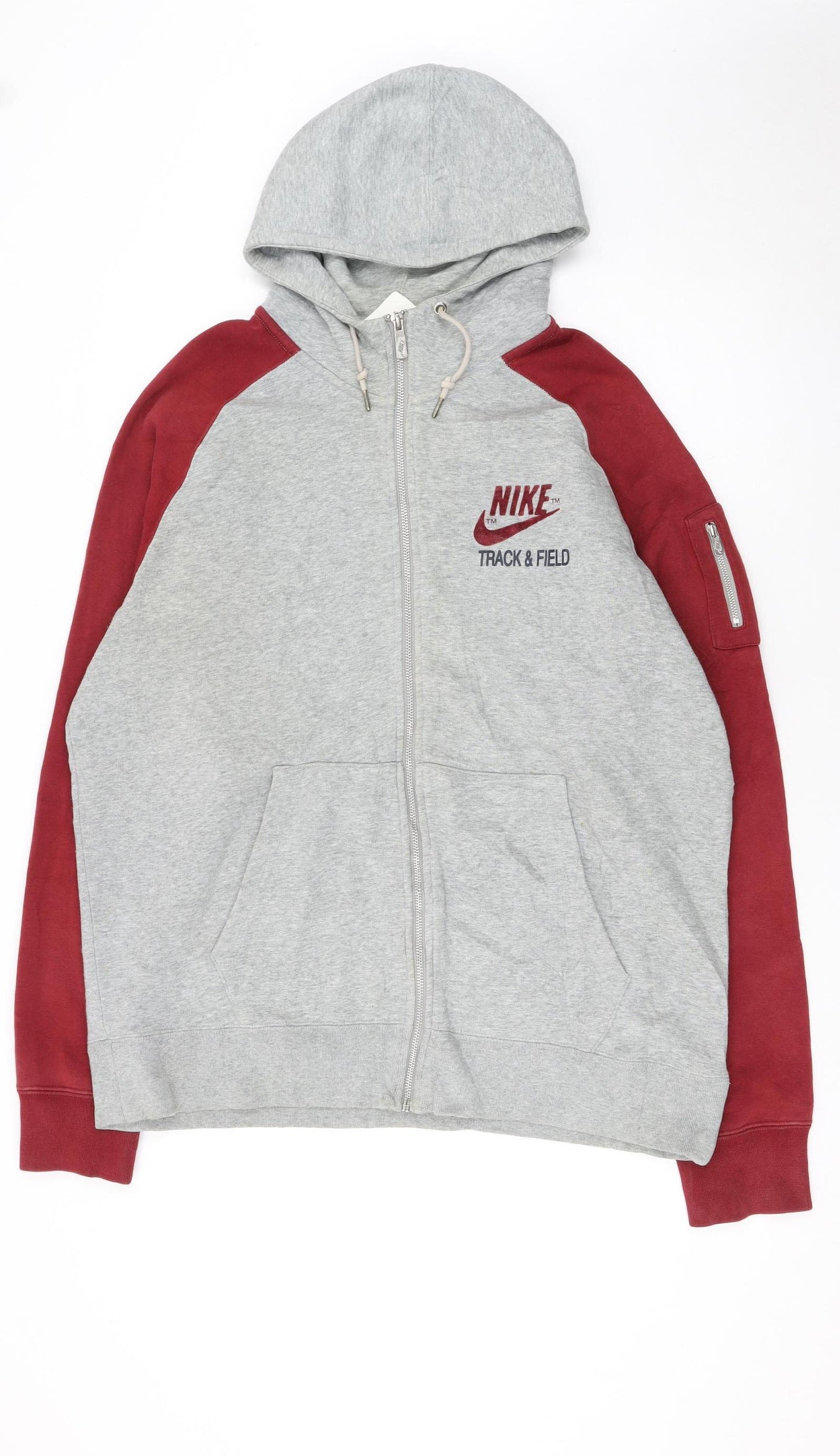 Nike Men's Grey & Red Full Zip Hoodie XL Track & Field Sportswear