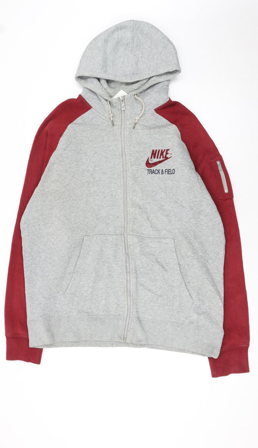 Nike Men's Grey & Red Full Zip Hoodie XL Track & Field Sportswear