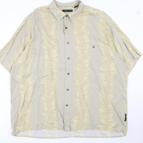 Natural Issue Men’s Beige Tropical Viscose 2XL Short Sleeve Button-Up Shirt