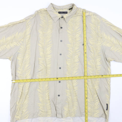 Natural Issue Men’s Beige Tropical Viscose 2XL Short Sleeve Button-Up Shirt