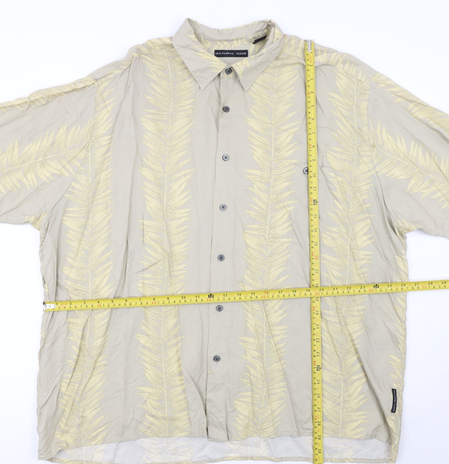 Natural Issue Men’s Beige Tropical Viscose 2XL Short Sleeve Button-Up Shirt