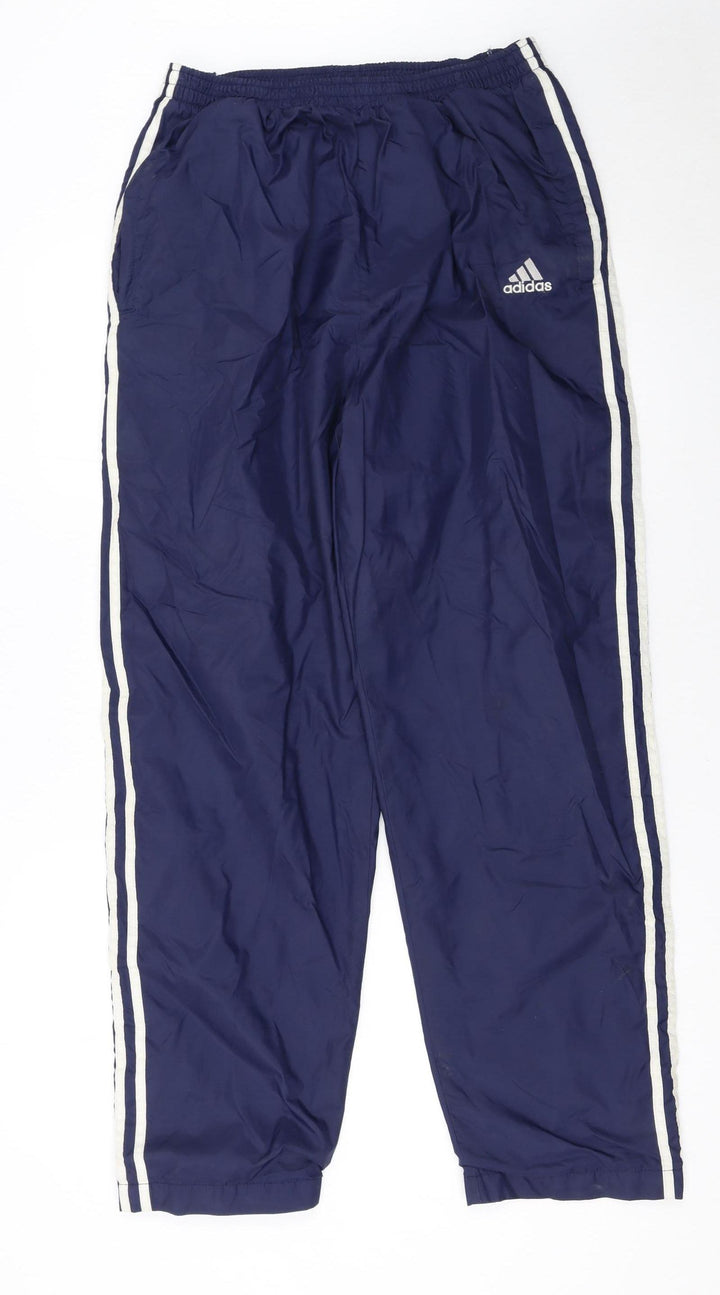 Adidas Men's Blue Track Pants M Elastic Waist Snap Side Stripe