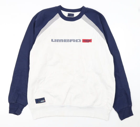 Umbro Men's White Navy L Pullover Sweatshirt Vintage Sportswear