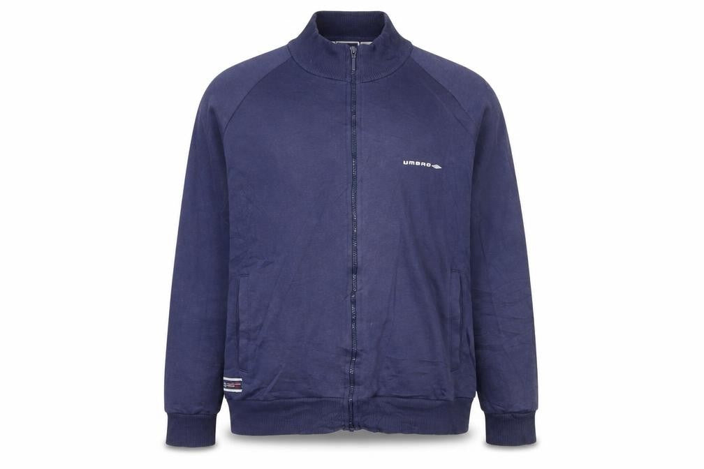 Front view of Umbro Men’s Blue L Track Jacket Full Zip Lightweight Sportswear