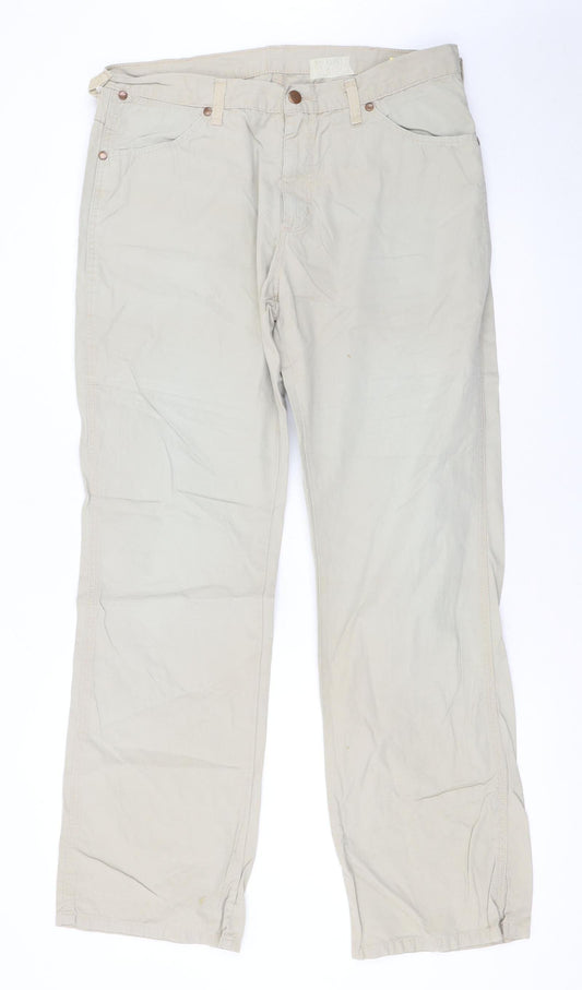 Wrangler Men’s Beige Alaska Chino Trousers W36 L32 Cotton Straight Fit
