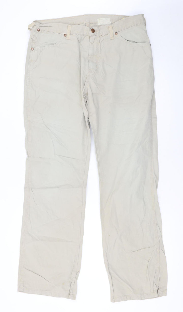 Wrangler Men’s Beige Alaska Chino Trousers W36 L32 Cotton Straight Fit