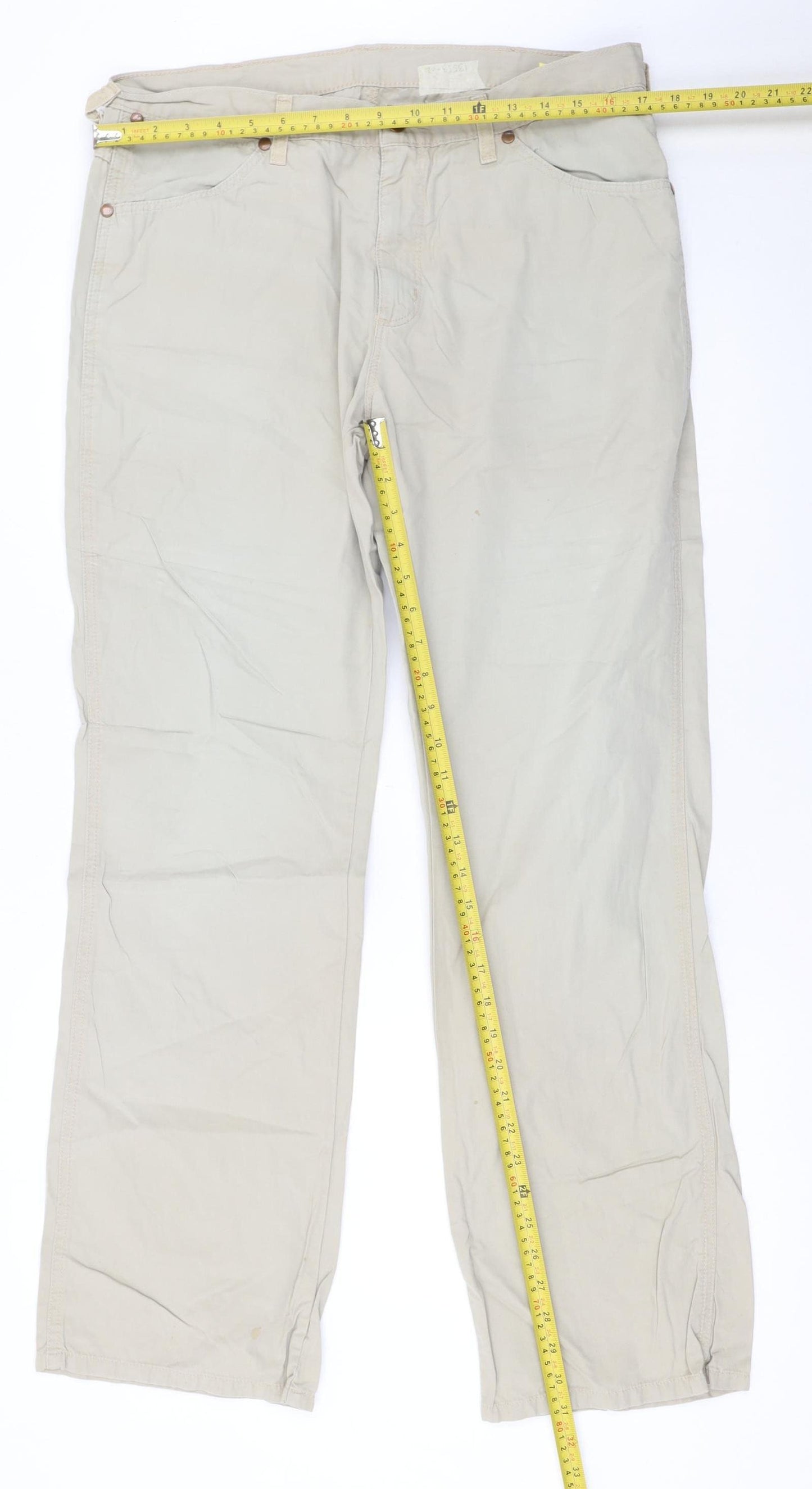 Wrangler Men’s Beige Alaska Chino Trousers W36 L32 Cotton Straight Fit