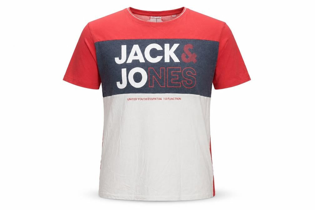 Front view of Jack & Jones Men's Multicoloured XL Colourblock Logo T-Shirt