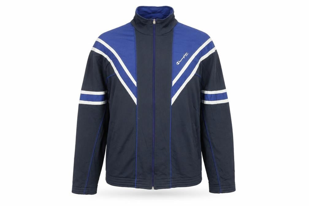 Front view of Champion Men's Blue XL Track Jacket Full Zip Activewear