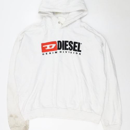 Diesel Mens White XXL Pullover Hoodie Cotton Graphic Logo