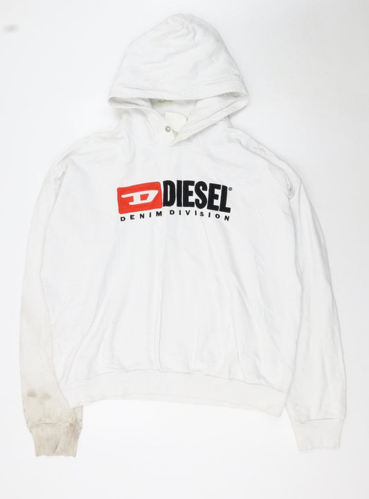 Diesel Mens White XXL Pullover Hoodie Cotton Graphic Logo