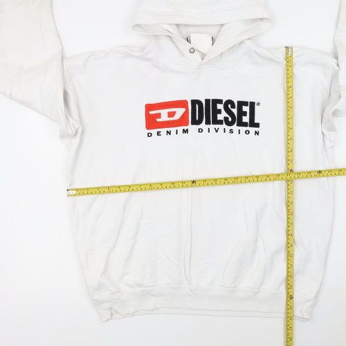 Diesel Mens White XXL Pullover Hoodie Cotton Graphic Logo