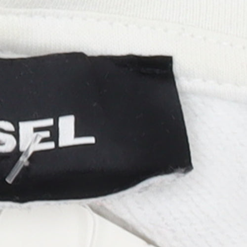 Diesel Mens White XXL Pullover Hoodie Cotton Graphic Logo