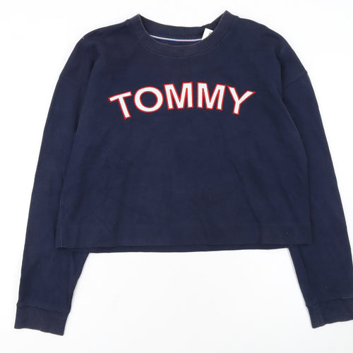 Tommy Hilfiger Women Navy Blue Cotton Blend Pullover Sweatshirt L
