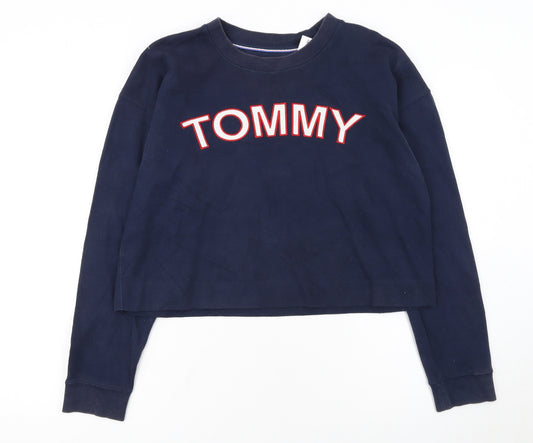 Tommy Hilfiger Women Navy Blue Cotton Blend Pullover Sweatshirt L