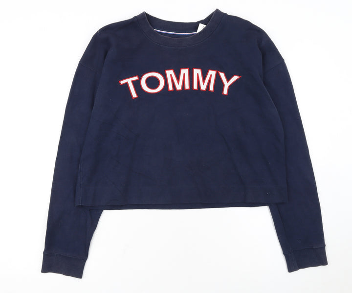 Tommy Hilfiger Women Navy Blue Cotton Blend Pullover Sweatshirt L