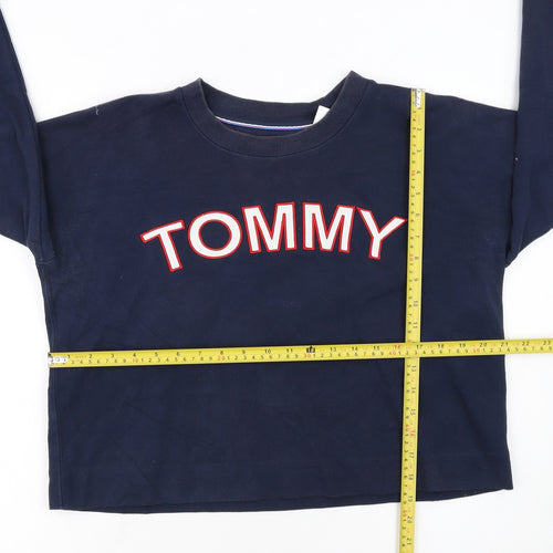 Tommy Hilfiger Women Navy Blue Cotton Blend Pullover Sweatshirt L