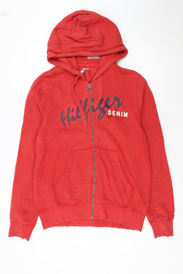 Tommy Hilfiger Men’s Red Full Zip Hoodie XL Fleece Logo Sweatshirt